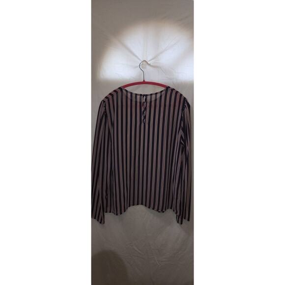 A New Day Blue Multi-Color Striped Keyhole Back Long Sleeve Blouse XL - Picture 1 of 6